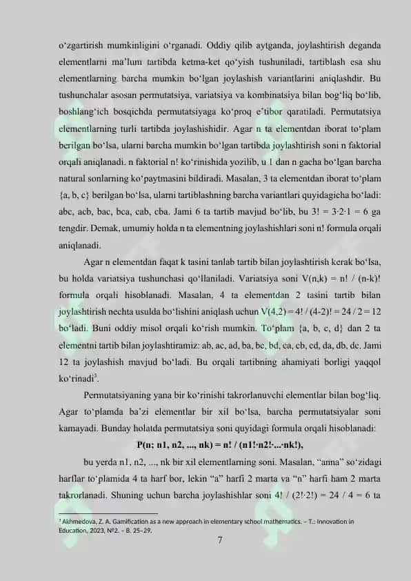Boshlang‘ich sinflarda kombinatorika elementlari va mantiqiy masalalar 7