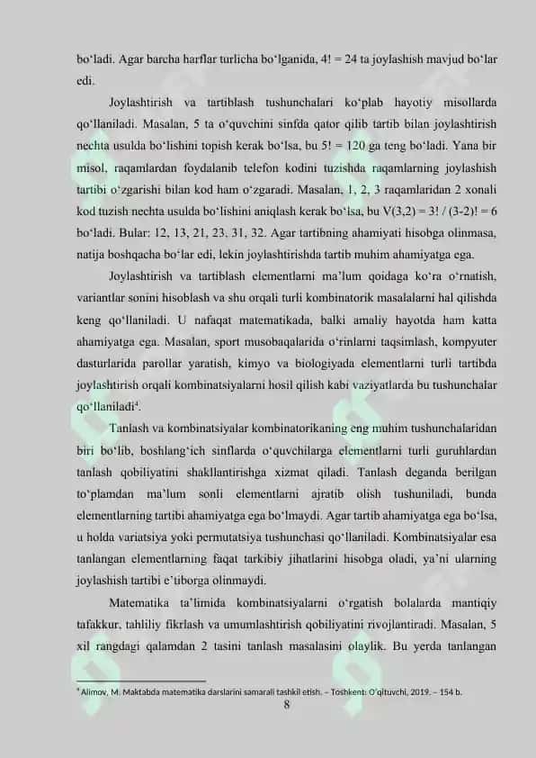 Boshlang‘ich sinflarda kombinatorika elementlari va mantiqiy masalalar 8