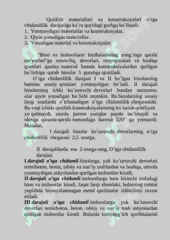 Materiallarining yonuvchanlik bo’yicha guruhlanishi 2