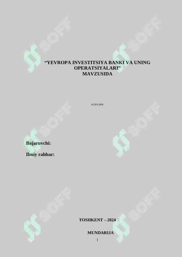 yevropa investitsiya banki va uning operatsiyalari 1