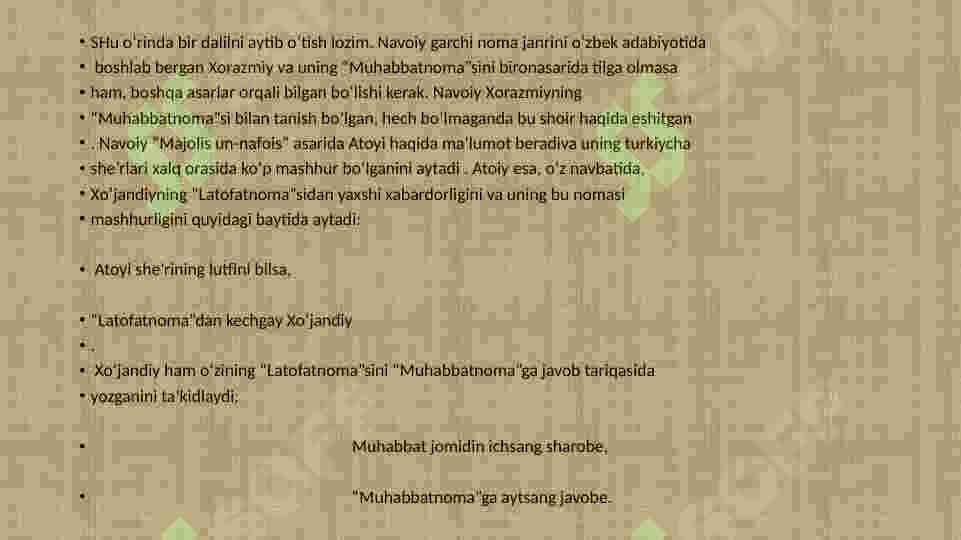 O’zbek adabiyotida noma janri. 7