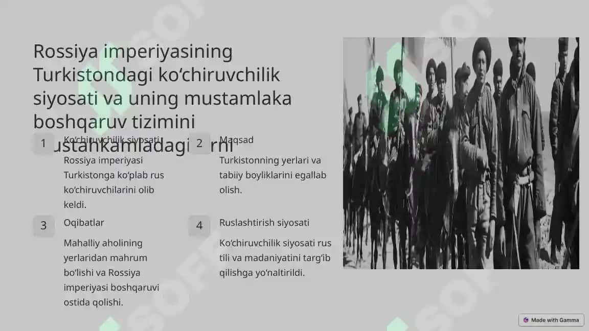 Rossiya imperiyasining Turkistondagi mustamlaka siyosati va xalq ozodlik harakatlari 4