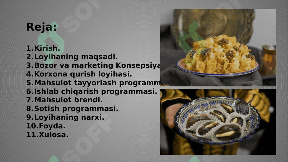 Milliy shirinliklar ishlab chiqaruvchi korxona tashkil qilish uchun biznes reja. (mavzu asosida loyiha ishi) 2