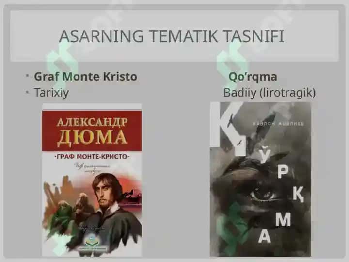 “Graf monte Kristo” va “qo’rqma” romanlari tahlili 7