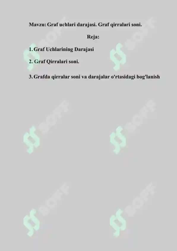 Graf uchlari darajasi. Graf qirralari soni 2