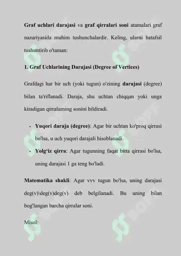 Graf uchlari darajasi. Graf qirralari soni 3