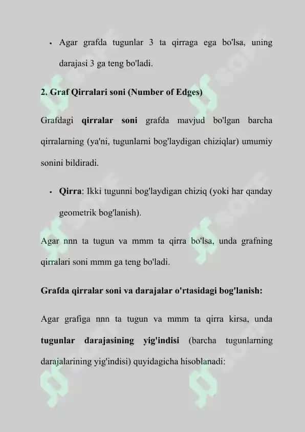 Graf uchlari darajasi. Graf qirralari soni 4
