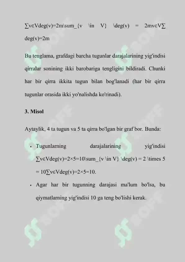 Graf uchlari darajasi. Graf qirralari soni 5