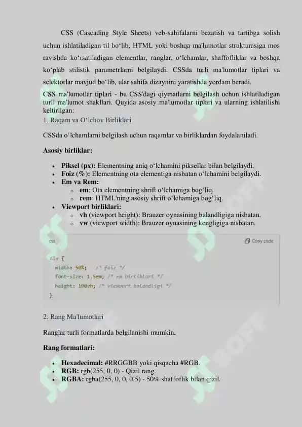 CSS da ma'lumotlar tiplari va tanimlar 3