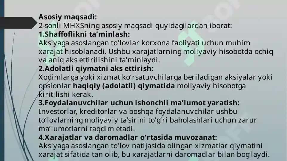 2-SON “AKSIYAGA ASOSLANGAN TO’LOV”MHXS (IFRS)NING MAQSADI VA AMALIYOTDA QO’LLANILISHNING HOZIRGI HOLATI 4