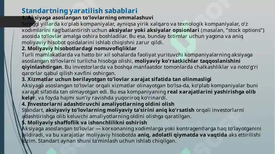 2-SON “AKSIYAGA ASOSLANGAN TO’LOV”MHXS (IFRS)NING MAQSADI VA AMALIYOTDA QO’LLANILISHNING HOZIRGI HOLATI 5