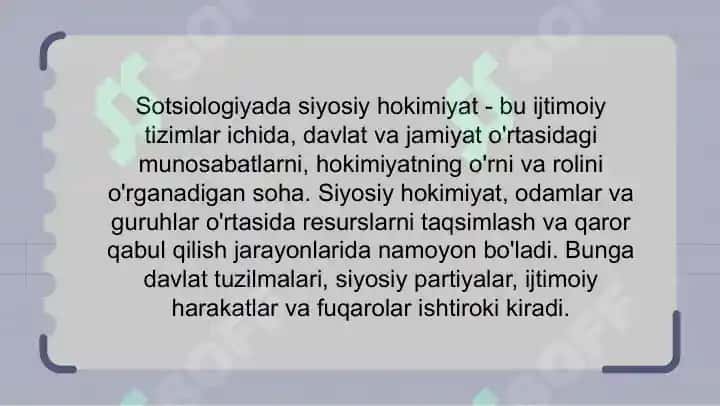 Siyosiy hokimiyatning ko'p o'lchovli modeli 7