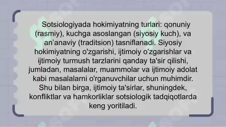 Siyosiy hokimiyatning ko'p o'lchovli modeli 8