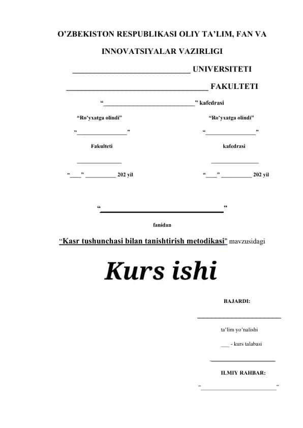 Kasr tushunchasi bilan tanishtirish metodikasi