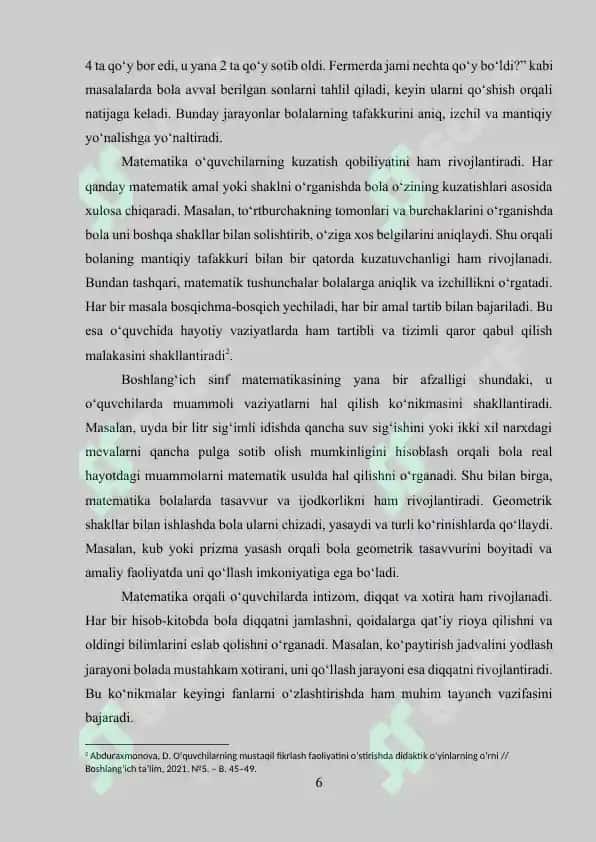 Boshlang‘ich sinflarda perimetr va yuza tushunchalarini o‘rgatish metodikasi 6