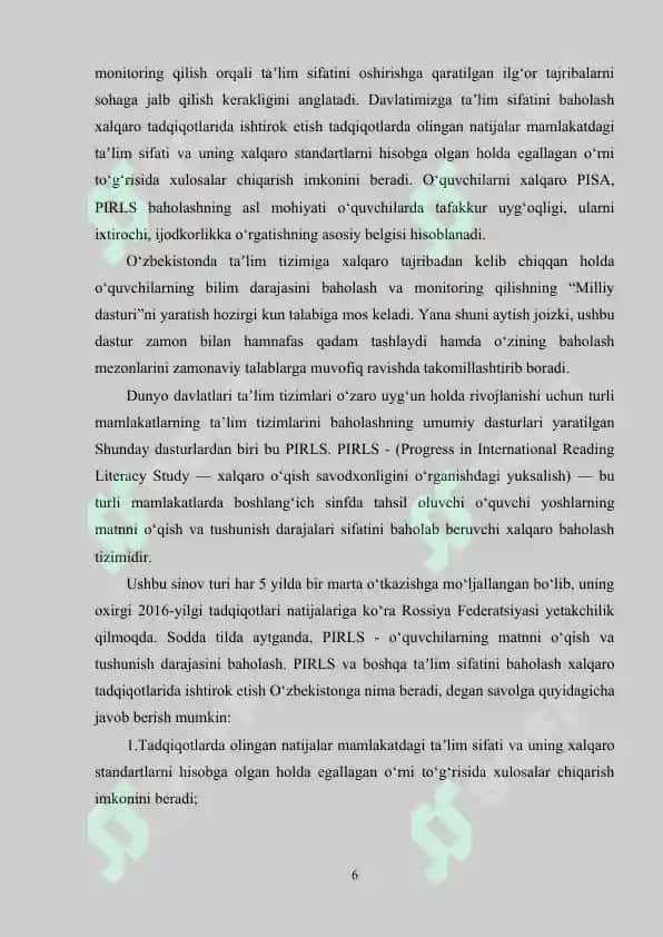 Ta’lim sifatini baholashning xalqaro tizimi 6