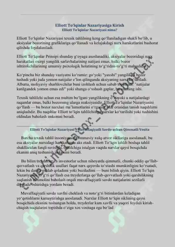 Elliott Wave Theory – Elliot To‘lqini Teoreyasi (O‘zbek tilida Full) 2