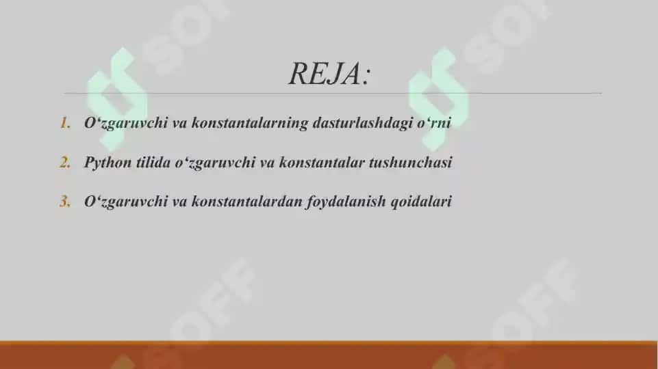 PYTHONDA O‘ZGARUVCHILAR VA KONSTANTALARNI E’LON QILISH QOIDALARI VA AMALIY MISOLLAR 2