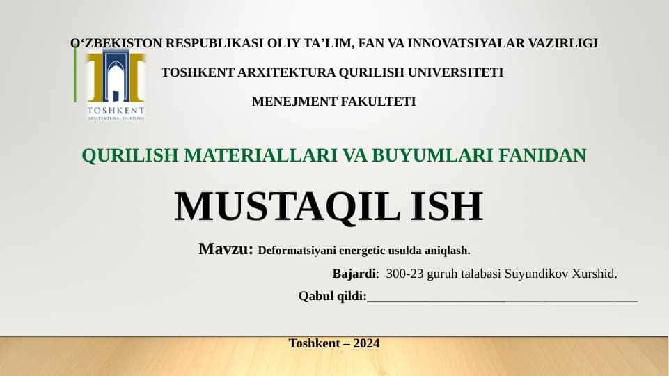 Deformatsiyani energetic usulda aniqlash
