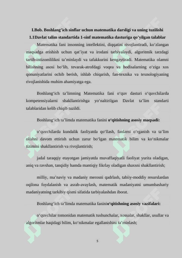 1-sinf matematika darsligi ustida ijodiy ishlash. Darslik tahlilini amalga oshirish metodikasi 5