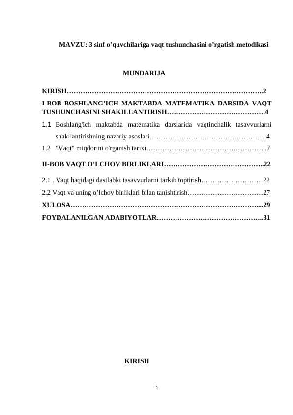 3 sinf o’quvchilariga vaqt tushunchasini o’rgatish metodikasi