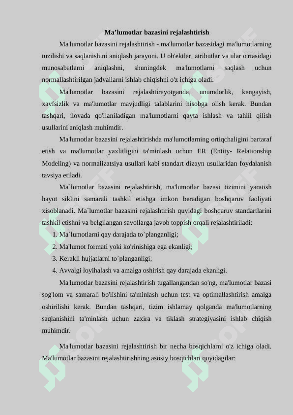 Ma’lumotlar bazasini rеjalashtirish, loyihalashlash va administratorlash 3