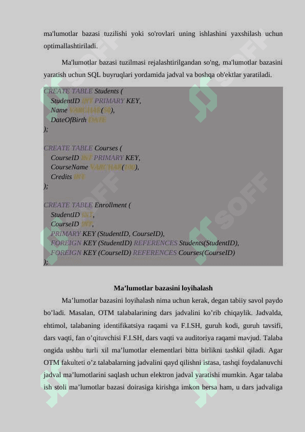 Ma’lumotlar bazasini rеjalashtirish, loyihalashlash va administratorlash 5