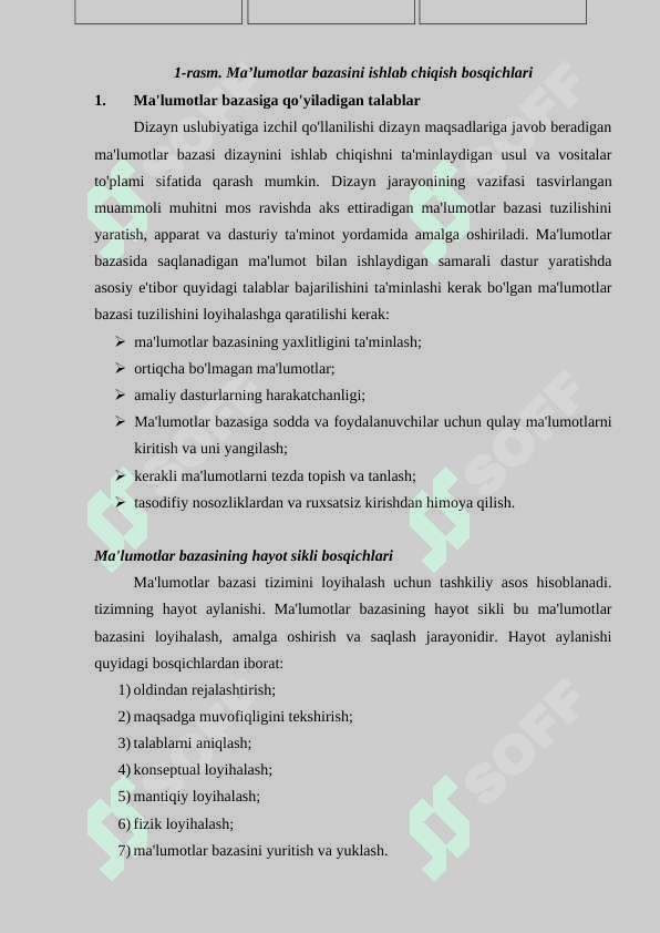 Ma’lumotlar bazasini rеjalashtirish, loyihalashlash va administratorlash 7