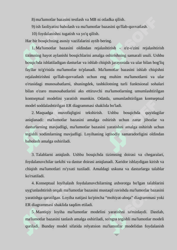 Ma’lumotlar bazasini rеjalashtirish, loyihalashlash va administratorlash 8