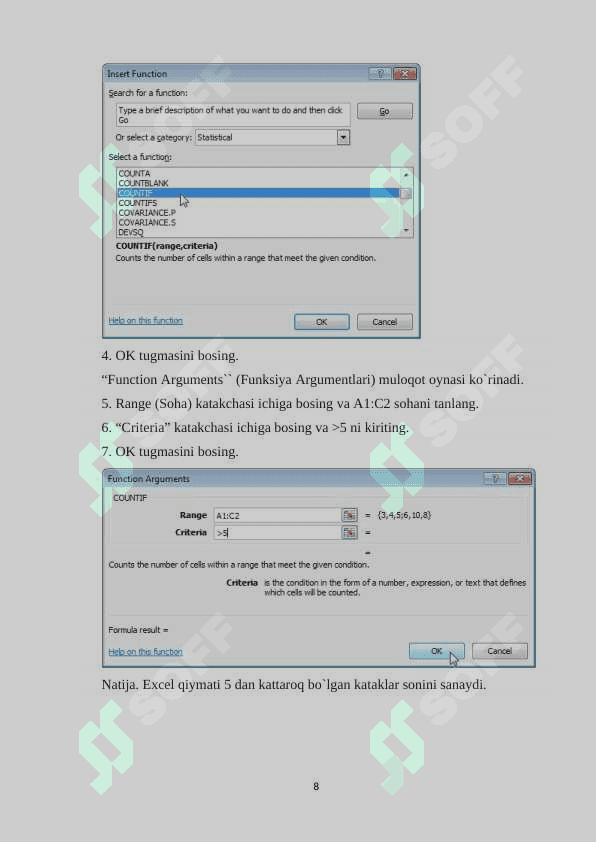 Excel dasturida funksiya tushunchasi 8