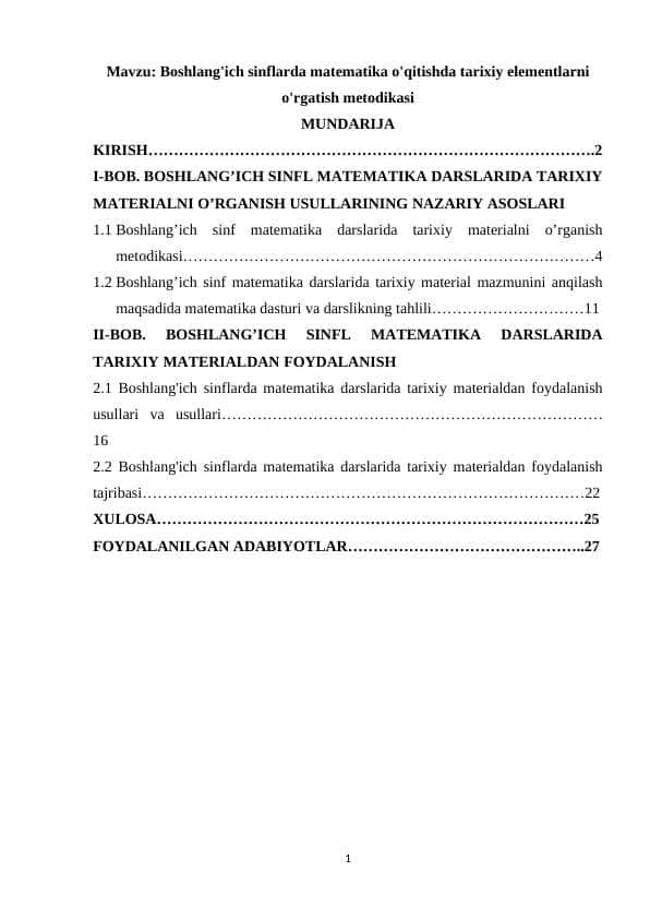 Boshlang'ich sinflarda matematika o'qitishda tarixiy elementlarni o'rgatish metodikasi 1