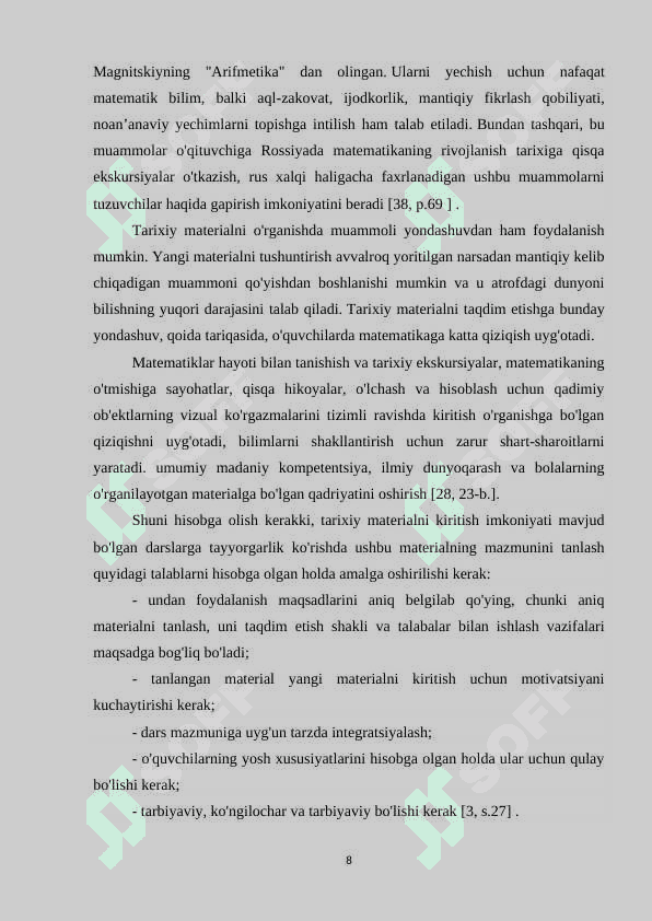 Boshlang'ich sinflarda matematika o'qitishda tarixiy elementlarni o'rgatish metodikasi 8