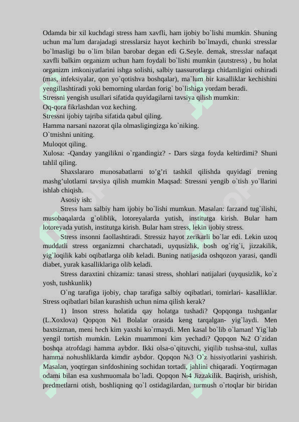 SHAXS SHAKLLANISHIDA STRESS MUAMMOSI 2