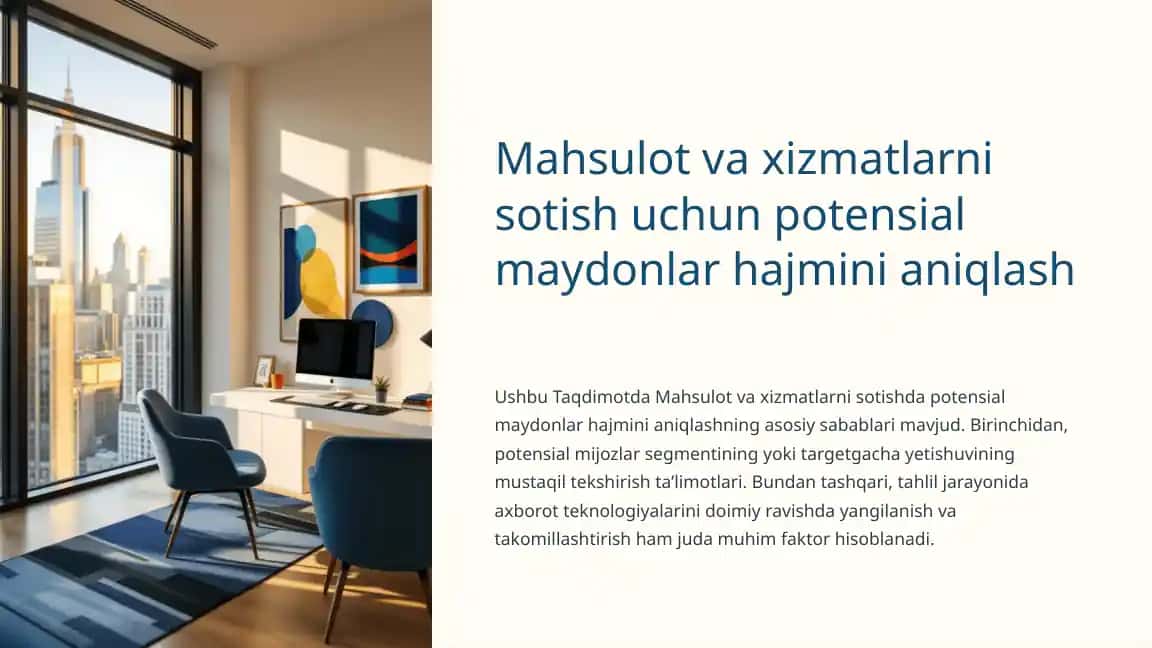 Mahsulot va xizmatlarni sotish uchun potensial maydonlar hajmini aniqlash 1