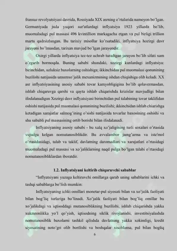 Inflatsiya mohiyati, sabalari va turlari , hisoblash usullari 6