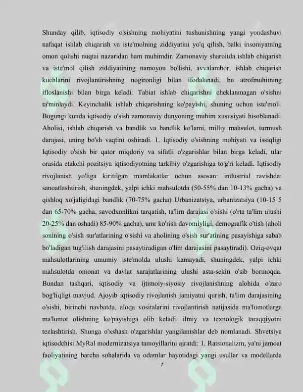 IQTISODIY O`SISH TUSHUNCHASI VA O'LCHANISHI 7