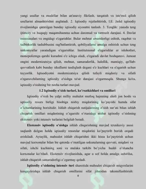 IQTISODIY O`SISH TUSHUNCHASI VA O'LCHANISHI 8