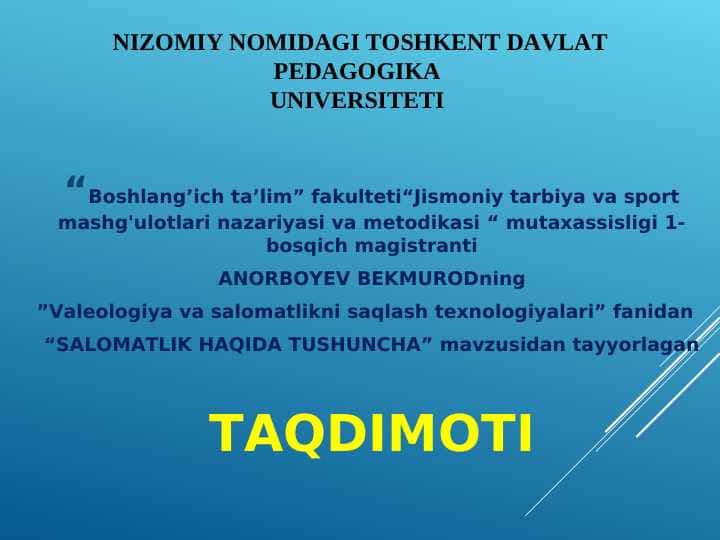 SALOMATLIK HAQIDA TUSHUNCHA 1