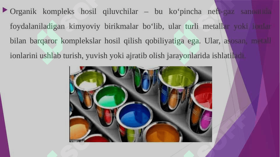 Organik kompleks hosil qiluvchilar,ularning yutuq va kamchiliklari,neft-gaz kimyo sanoatida qo'llanishi 3