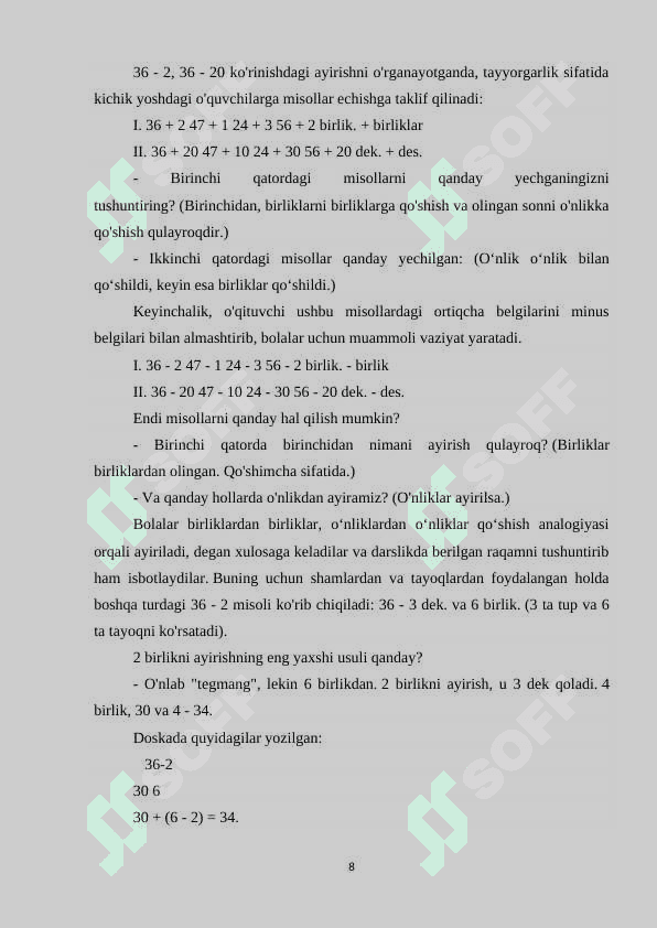 Ikki xonali sonlarni o’nlikdan o’tib qo’shish va ayirish metodikasi 8
