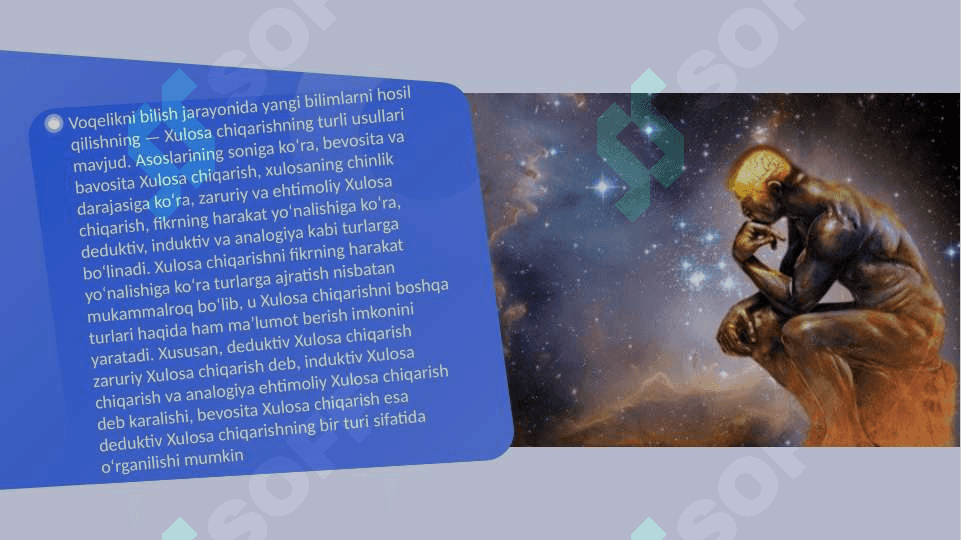 Hukm, xulosa chiqarish, argumentlash va bilimlar taraqqiyotining mantiqiy shakllari 8