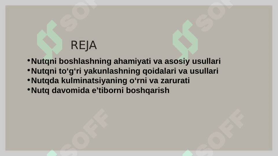 Nutqni boshlash hamda yakunlash qoidalari va usullari. Nutqda kulminatsiyaning zarurati 2