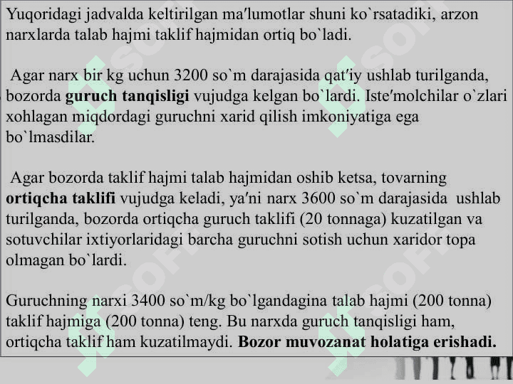 Bozor muvozanati, maksimal  va minimal bahosi 3