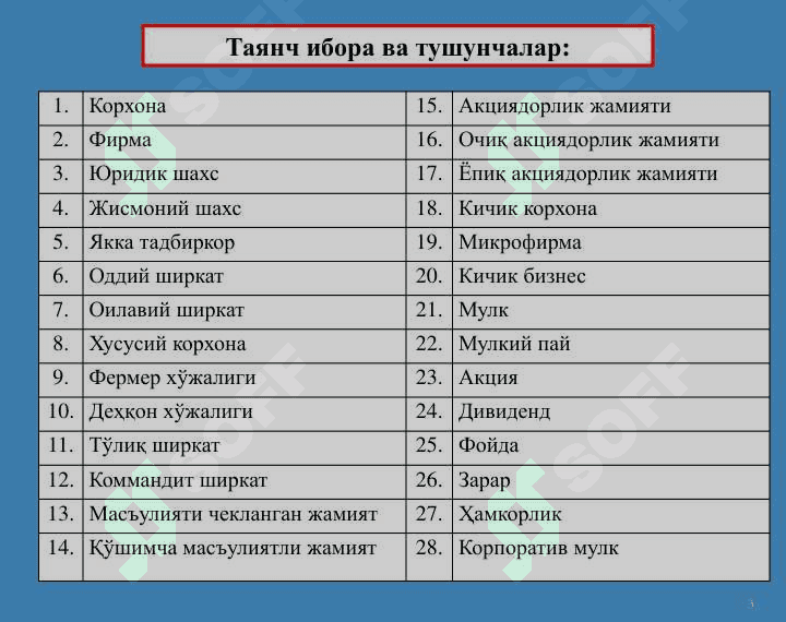 FIRMA VA ULARNING TASHKILIY-IQTISODIY ASOSLARI 3