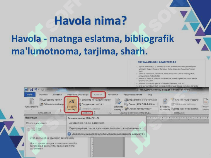 MS WORD da KOLONTITUL va HAVOLA o'rnatish 4