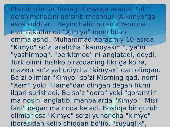 O’ZBEKISTONDA  KIMYONING RIVOJLANISHI MAVZUSIDA 8