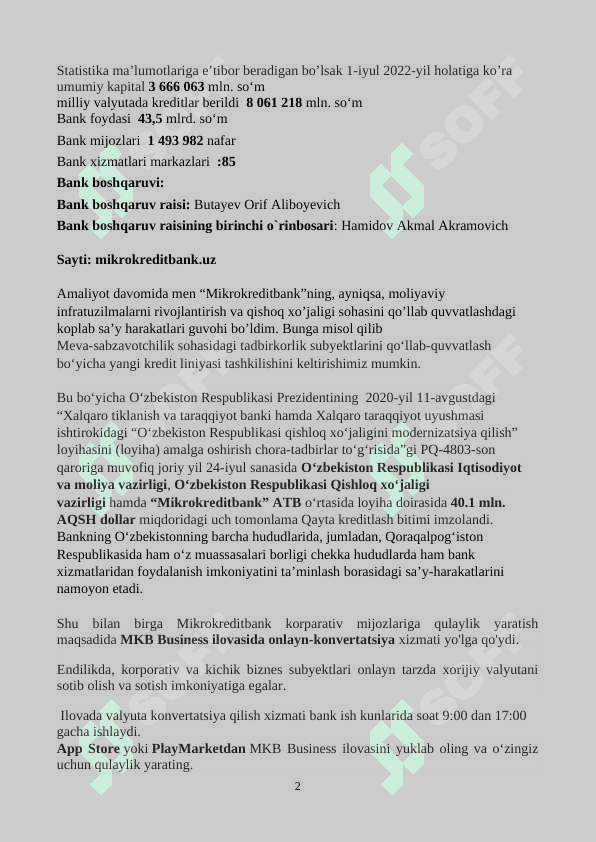 Amaliyot hisoboti Mikrokreditbank 2