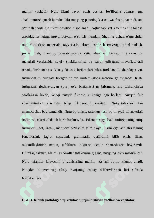 Nutq va uni o‘stirish tushunchasi.  O‘quvchilar nutqiga qo‘yilgan talablar.  Nutq o‘quvchilar tafakkurini o‘stirishda muhim vosita 6