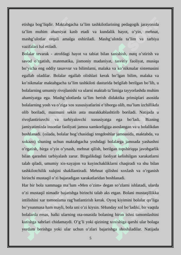 MAKTABGACHA TA’LIM TASHKILOTLARIDAGI PEDAGOIK FAOLIYATNI LOYHALASHTIRISH 5