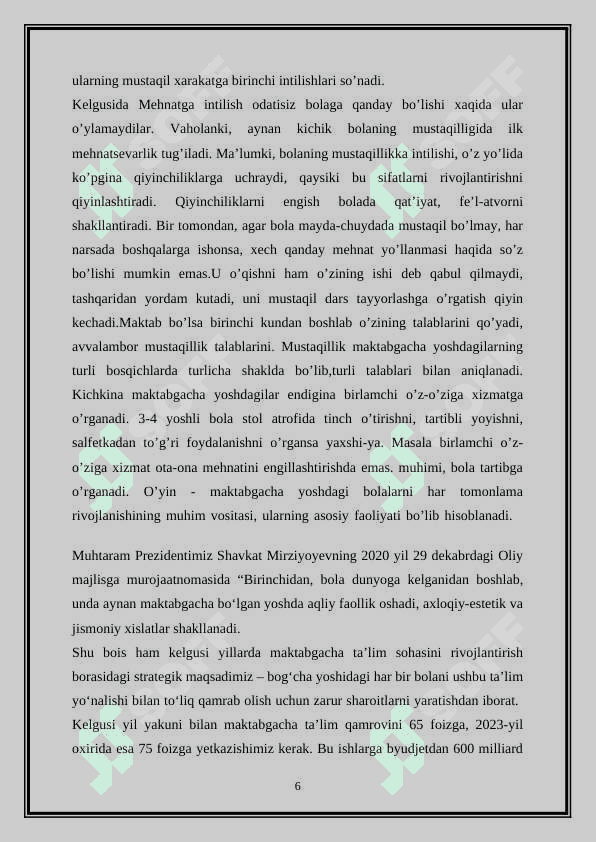 MAKTABGACHA TA’LIM TASHKILOTLARIDAGI PEDAGOIK FAOLIYATNI LOYHALASHTIRISH 6